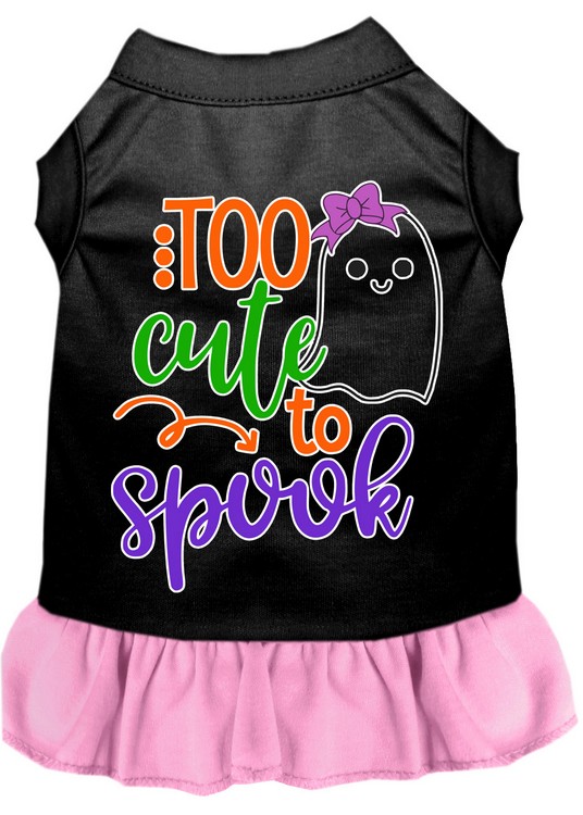 Too Cute to Spook-Girly Ghost Screen Print Dog Dress Black with Light Pink XS